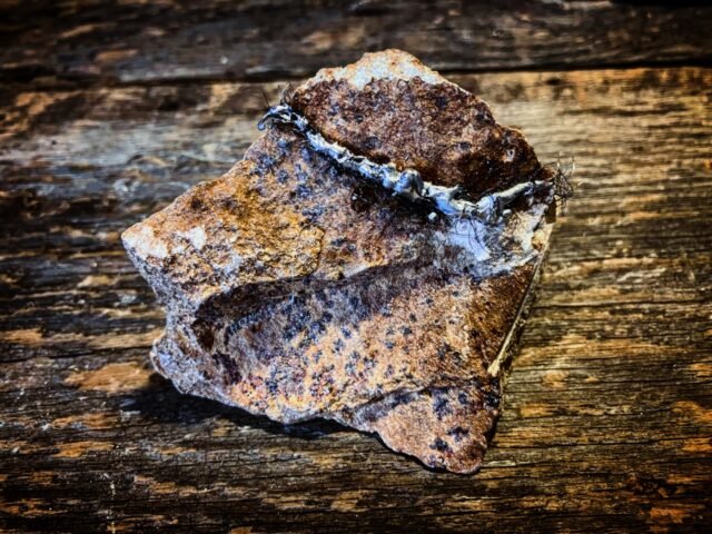after more than 30 years i'm finally working towards #visions I had.. even as far back as when I was at carleton U.. mixing ferrous metals with soapstone leveraging #inspiration derived from #kintsugi .. but, #obvie.. in a more... #punk mannerism.. all to expose and exhibit the effects and affects of childabuse .. from my, victimized, standpoint! 

This is just a chip of stone cracked and split to experiment with ferrous enhanced epoxy for solder adhesion with the solder being nothing more than visual component.. i kinda feel like i'm on the right track :)